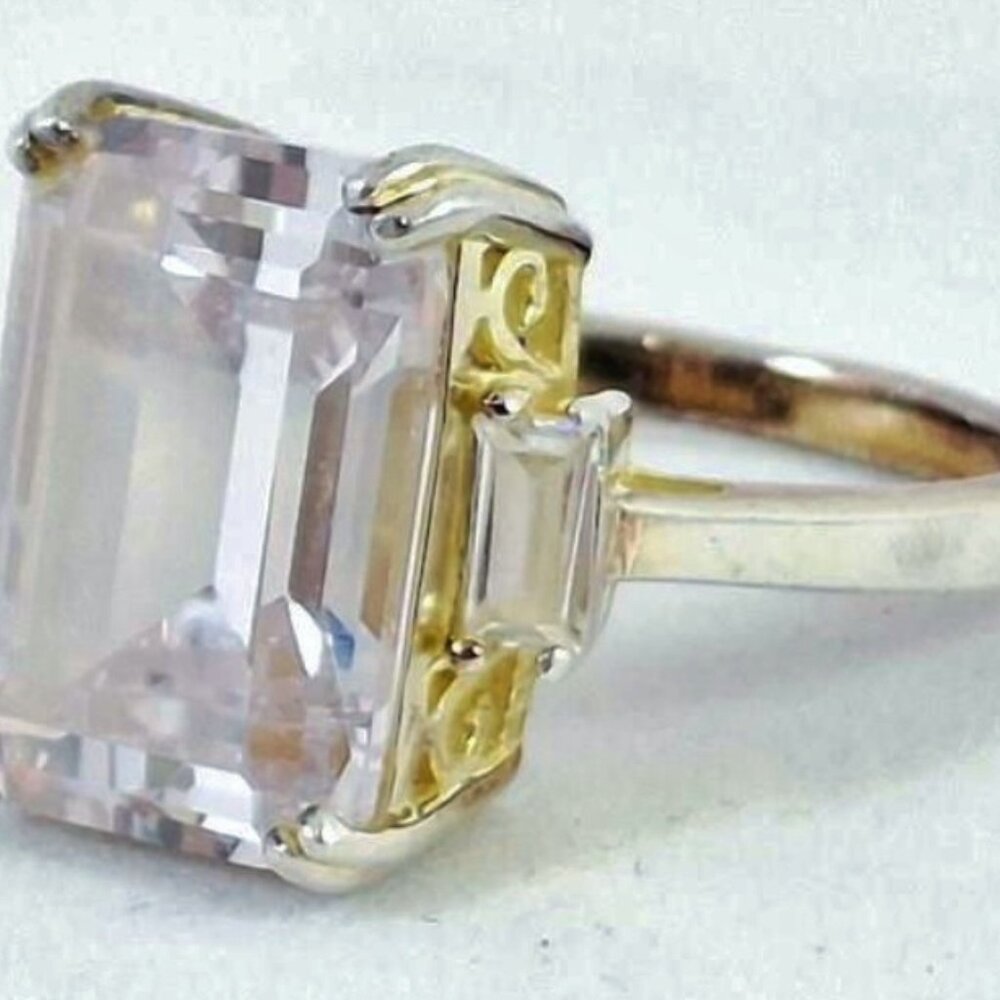 HUGE 925 Sterling 2-Tone Princess Cut CZ Engagement Statement Cocktail Ring Sz 7 - Picture 5 of 7